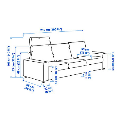 VIMLE 3-местный диван, с изголовьем с широкими подлокотниками/Hallarp серый