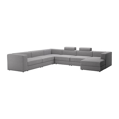 JÄTTEBO 7-местный п-образный диван, с козеткой, правый с подголовниками/Tonerud серый
