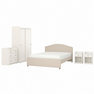 HAUGA комплект мебели д/спальни, 5 предм., 180x200 см, Lofallet бежевый/белый