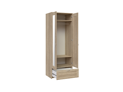 Шкаф двухдверный с одним выдвижным ящикам и двумя зеркалами, цвет Дуб Сонома