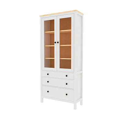 Шкаф с ящиками и стеклянными дверцами из массива сосны, цвет белый/натуральный