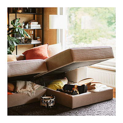 JÄTTEBO 7-местный п-образный диван, с козеткой, правый с подголовниками/самласа серо-бежевый