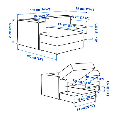 JÄTTEBO 2,5-местный модульный диван+козетка, левый/самласа серо-бежевый