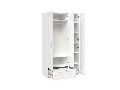 Шкаф трёхдверный белый с одним выдвижным ящиком и зеркалом