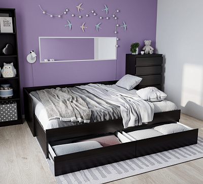 Кровать двухспальная  раздвижная с ящиками, с ортопедическим основанием 80/160х200, цвет Дуб Венге