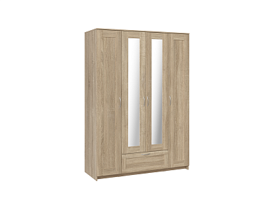 Шкаф СИРИУС четырёхдверный белый с одним выдвижным ящиком и двумя зеркалами