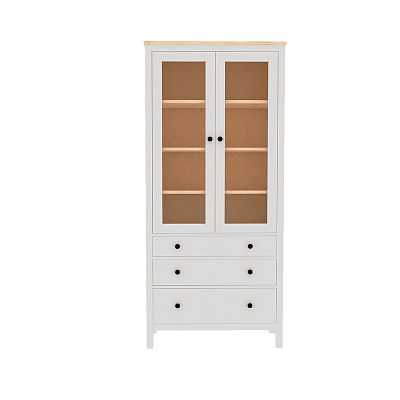 Шкаф с ящиками и стеклянными дверцами из массива сосны, цвет белый/натуральный