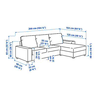 VIMLE 3-местный диван с козеткой, с широкими подлокотниками/Hallarp бежевый