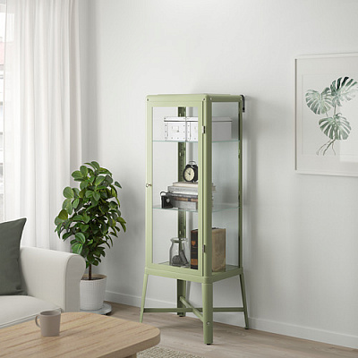 FABRIKÖR шкаф-витрина, 57x150 см, бледный серо-зеленый