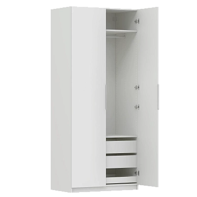 Шкаф ПАКС двухдверный, цвет белый, c полкой и 2-мя штангами, 100x60x236 см