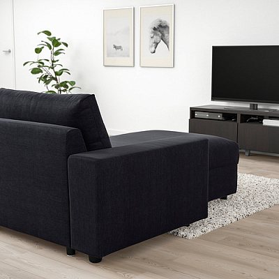 VIMLE 3-местный диван с козеткой, с широкими подлокотниками Saxemara/черно-синий
