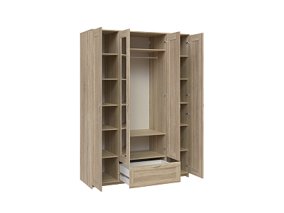 Шкаф четырёхдверный с одним выдвижным ящиком и двумя зеркалами, цвет Дуб Сонома
