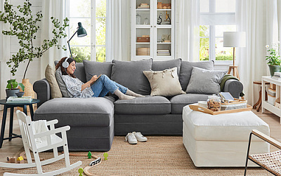 GRÖNLID 3-местный диван с козеткой, Ljungen классический серый