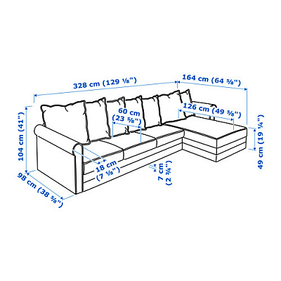 GRÖNLID 4-местный диван с козеткой, Ljungen классический серый