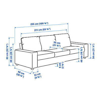 VIMLE 3-местный диван, с широкими подлокотниками/Gunnared классический серый