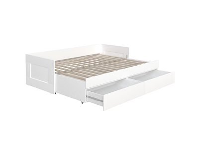 Кровать двуспальная раздвижная шириной 80(160) см, с ортопедическим основанием Лурой и двумя выдвижными ящиками белого цвета