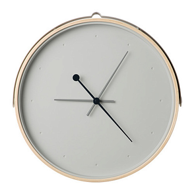 ROTBLÖTA настенные часы, 42 см, низковольтный/ясеневый шпон светло-серый
