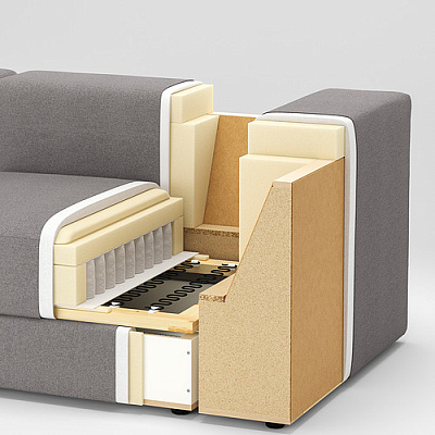 JÄTTEBO 3,5-местный модульный диван+козетка, с подлокотниками/Tonerud серый