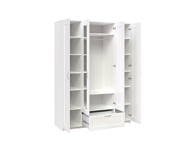 Шкаф четырёхдверный белый с одним выдвижным ящиком и двумя зеркалами