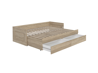 Кровать двуспальная раздвижная шириной 80(160) см, с ортопедическим основанием Лурой и двумя выдвижными ящиками, цвет Дуб Сонома