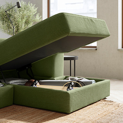 JÄTTEBO 7-местный п-образный диван, с козеткой, правый с подголовниками/самласа темный желто-зеленый