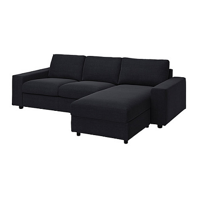 VIMLE 3-местный диван с козеткой, с широкими подлокотниками Saxemara/черно-синий