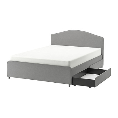 HAUGA кровать с обивкой,2 кроватных ящика, 160x200 см, Vissle серый