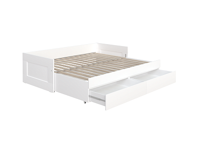 Кровать двухспальная раздвижная с ящиками для хранения, с ортопедическим основанием 90/180х200 белого цвета
