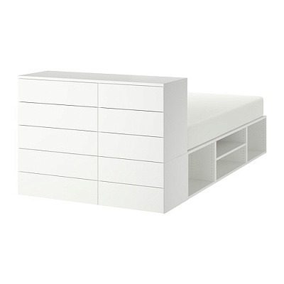 PLATSA каркас кровати с 10 ящиками, 140x244x103 см, белый/Fonnes