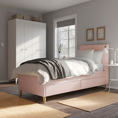 IDANÄS кровать с отделением для хранения, 90x200 см, Gunnared бледно-розовый