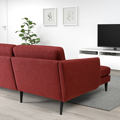 SMEDSTORP 4-местный диван с козеткой, Lejde красный/коричневый/черный