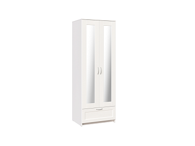 Шкаф СИРИУС двухдверный белый с одним выдвижным ящикам и двумя зеркалами